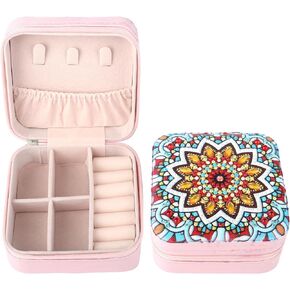 Pink Mandala Diamond Painting Jewelry Storage Box Diamond Art Jewelry Storage Box for Rings Earrings Necklaces Bracelets Diamond Painting Organizer Storage Box Portable for Girls Women Travel