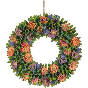 National Tree Company Artificial Floral Wreath Decoration, Peach Hue Wooden Flowers with Foam Backing, Spring Collection, 18 Inches in Saudi Arabia
