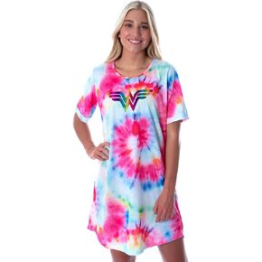 INTIMO DC Comics Womens Wonder Woman Foil Logo Tie Dye Nightgown Sleep Shirt