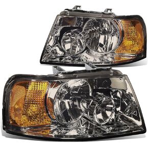 DNA MOTORING HL-OH-FEXPE03-CH-AM Headlight Assembly Compatible with 03-06 Ford Expedition