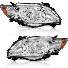 Headlights for 2009-2010 Toyota Corolla, Headlamp Replacement compatible with 09 10 Toyota Corolla Chrome Housing Clear Lens Amber Reflector