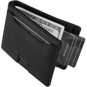 Wallet for Men - Slim Bifold Leather Wallet with Money Clip,Minimalist,RFID Blocking,Front Pocket Wallet with ID Window,8-10 Card Capacity,Gift Box (Black)