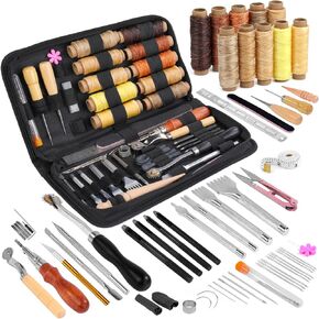 SOCNITC Leather Working Tools, Leather Sewing Kit, Leather Craft Kit, Upholstery Repair Kit with Waxed Thread, Leather Stitching Punch, Leather Awl for Leather Craft Beginners Professionals