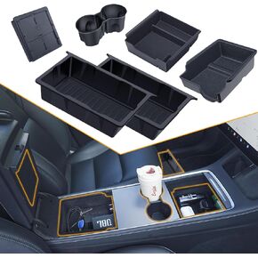 Center Console Organizer Tray for Tesla Model Y 2024 2023-2020, BANKKY 6PCS Interior Accessories with Armrest Storage Tray and Hidden Storage Box, Cup Holder Insert, Under Seat Storage Box