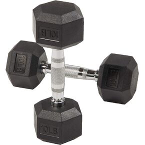 HULKFIT Rubber Coated Hex Shaped Dumbbell Weights - Black