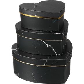Nesting Boxes with Lids Black : Set of 3 Marble Heart Shaped Flower Boxes for Arrangements Valentine Hearts Treat Box for Valentines Day Wedding Party Present