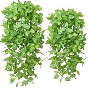 Artificial Hanging Plants 2pcs Fake Hanging Plant Artificial Outdoor Plants for UV Resistant Plastic Plants (Not Include Basket)