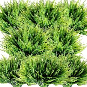 20 Pack Artificial Boston Fake Fern Plants Greenery Outdoor UV Resistant Fake Plants Shrubs Plastic Plant for Garden Porch Window Box Hanging Planter Decorating (Green)