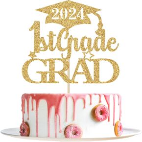 غلاف كعكة التخرج من الدرجة الأولى الذهبية اللامعة، ديكور التخرج الأول، 2024 ديكورات من الدرجة الأولى، ديكورات حفلات التخرج لمرحلة ما قبل المدرسة/رياض الأطفال in Kuwait