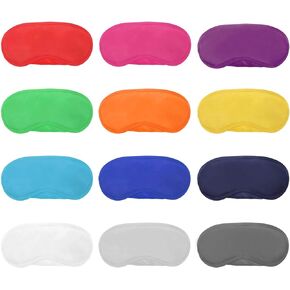 12pcs Assorted Color Polyester Sleep Eye Masks Soft Blindfold Eye Shade Cover with Nose Pad and Elastic Straps Best for Kids Women Men Travel Sleep or Games Party Supplies (Random Color)