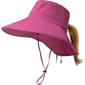 XL Sun Hats for Women, UV Protection Wide Brim Summer Hats with Ponytail Hole & Neck Flap Waterproof Gardening Hat