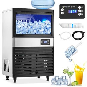 Commercial Ice Maker Machine, 120lbs/24H, 26Lbs Storage Bin,20" Under Counter ice Machine with 2 Water Inlet Modes, Automatic Cleaning Function Ideal for Home, Bar, Hotel, Restaurant