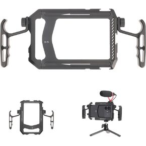 Fotga Aluminum Universal Smartphone Cage Photo Video Stabilizer with Handles Rig for iPhone Samsung Cell Phone Vlog Live Stream Filmmaking,with Cold Shoe Tripod Mount
