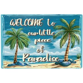 Decor 8''x12'' Welcome to Our Little Piece Of Paradise, Tin Sign Post, Summer Decorations for Home, Pool Signs, Beach Sign, Backyard Decor