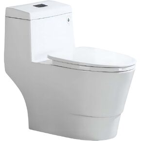 WOODBRIDGE One Piece Toilet with Soft Closing Seat, Chair Height, 1.28 GPF Dual, Water Sensed, 1000 Gram MaP Flushing Score Toilet with Chrome Button T0001-CH, White in Saudi Arabia