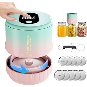 Electric Mason Jar Vacuum Sealer, Pink Blue Gradient Vacuum Sealing Kit with Regular and Wide Mouth Mason Jar Lids, Fully Automatic Vacuum Sealer Machine for Food Storage or Fermentation