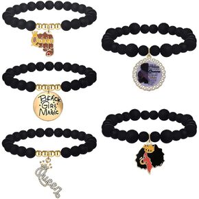 African Bracelets Beaded Stretch Bracelet for Women Sparkling Queen Black Women Magic Charm Bracelet Juneteenth Outfits Accessories Jewelry