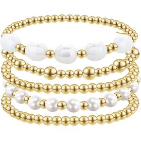 Gold Beaded Bracelets for Women,14K Gold Plated Stretch Gold Bracelet Hypoallergenic Stackable Bracelet Set-Fashion Jewelry Gifts for Girls