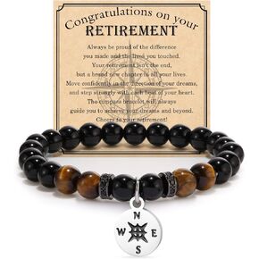 Jewelry&Card Natural Stone Retirement Bracelet for Women/Men, 2024 Farewell Retirement Gifts for Coworker Teacher with Gift Message Card