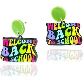 Student Teacher Earrings for Women Back to School Stud Colorful Acrylic Earrings Creative Statement Letter First Day of School Earrings Teacher Appreciation Gifts