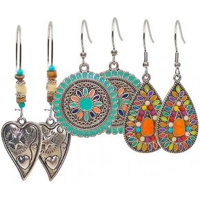 SMALLLOVE Vintage Bohemian Earrings for Women Girls Unique Handmade Boho Retro Tribal National Bronze Round Circle Geometry Carved Pattern Tassel Dangle Drop Statement Earrings Jewelry Gifts
