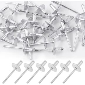 120Pcs 3/16"x1/2" (M4.8x13x16mm) Aluminum Large Flange Blind Rivets Pop Rivets Assortment Kit, Silver Core Pulling Rivets Multiple Sizes Set Long Blind Rivets for Metal Wood