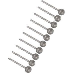 10pcs Diamond Grinding Bit - [10mm Dia 120 Grtis] Ball Head Carving Drill Bits Rotary Tool for Carving Polishing Use | 3mm Round Shank