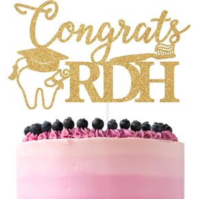 Gold Glitter Congrats RDH Cake Topper, Congrats Dentist/Dental School Survivor/Holy Molar You Did It, 2025 Graduation Party Decorations