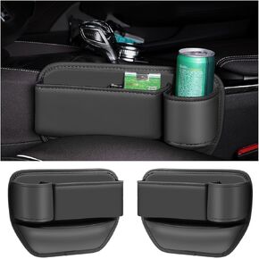 2 PCS Car Seat Gap Filler, Multifunctional Leather Seat Gap Storage Box with Cup Holder, Universal Adjustable Auto Front Seat Gap Organizer for Holding Phone, Sunglasses, Key (Black)