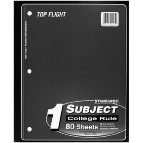Top Flight 1-Subject Notebook, 80 Sheets