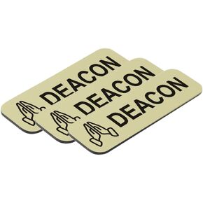 Deacon 1 x 3" Name Tag/Badge, Black, Praying Hands Design (3 Pack)