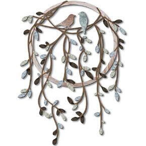 Ferraycle Metal Wall Art Bird on Tree Branch Bird Wall Silhouette Bird Wall Art Decor for Living Room Garden Bedroom Office Home Wall Housewarming Party Decor (Classic Color)