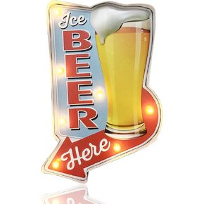 Coffee Shop Wall DecorationLuminous Signs,Using Retro-Painted Industrial Metal Technology, Deliberately Faded and Worn, Used in Bars, Home，Apartment,Kitchens etc–Battery Operated (Beer)