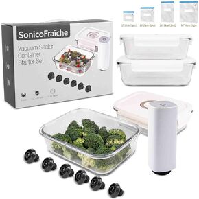 Vacuum Sealer Machine Starter Set with Auto electric Battery Sealer, Vacuum Glass Food Containers For Food Storage, Seal a Meal Vacuum Sealer Machine Wine Vacuum Stopper Sous Vide Bags