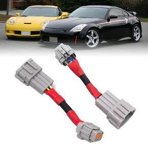 Headlight Conversion Adapters Wiring Harness Compatible with Nissan 350z 2003 2004 2005 HID Wiring 8 to Headlight 6