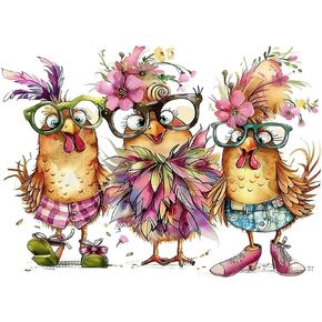 KINPLUB Hens Diamond Painting Kits for Adults, Chicken 5D Diamond Art Kits for Beginners, DIY Full Round Drill Paint with Diamonds Dots, Home Wall Decor 12 x 16 Inch