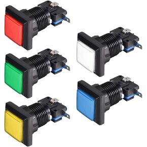 uxcell Game Push Button 49x33 Square 12V LED Illuminated Push Button Switch with Micro Switch for Arcade Video Games 5 Colors 5pcs