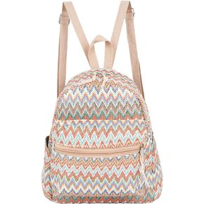 Women Medium Straw Handmade Woven Backpack Casual Beach Daypack Shoulders Bag