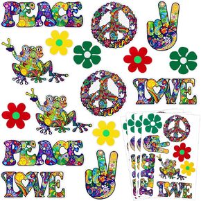 32 Pieces Hippie Theme Car Stickers Cute Peace and Love Stickers Flower Stickers Decals for Bumpers Car Window Water Bottle Laptop Skate Computer