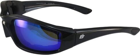 Birdz Eyewear Oriole Padded Motorcycle Riding Sunglasses Gloss Black Frames Blue G-Tech Reflective Lenses in Saudi Arabia