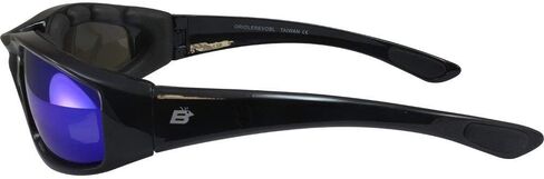 Birdz Eyewear Oriole Padded Motorcycle Riding Sunglasses Gloss Black Frames Blue G-Tech Reflective Lenses in Saudi Arabia