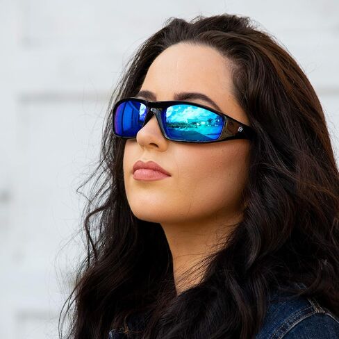 Birdz Eyewear Oriole Padded Motorcycle Riding Sunglasses Gloss Black Frames Blue G-Tech Reflective Lenses in Saudi Arabia