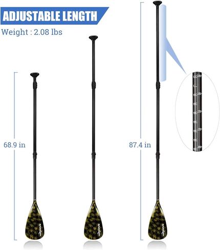 مجداف SUP قابل للتعديل مكون من 3 قطع من ملحقات لوح التجديف العائمة المحمولة (سبائك الألومنيوم، والألياف الزجاجية، وألياف الكربون اختيارية) in Kuwait