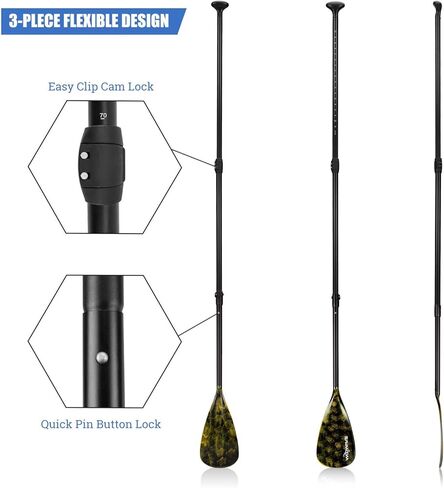 مجداف SUP قابل للتعديل مكون من 3 قطع من ملحقات لوح التجديف العائمة المحمولة (سبائك الألومنيوم، والألياف الزجاجية، وألياف الكربون اختيارية) in Kuwait