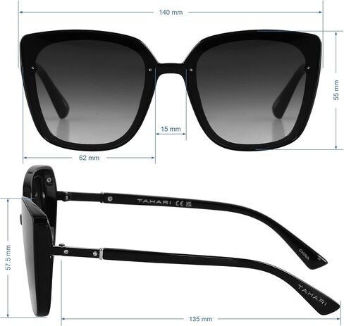 TAHARI Th769 نظارة شمسية نسائية عصرية واقية من الأشعة فوق البنفسجية بنسبة 100% على شكل عين القطة. هدايا أنيقة لها، 62 ملم in Kuwait