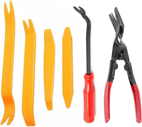 6 قطع مزيل تثبيت تلقائي، كماشة مشبك لوحة، أداة إزالة البرشام، مجموعة أدوات فك بلاستيكية للوحة أبواب السيارات، والمفروشات، ولوحة القيادة، وأدوات التثبيت البلاستيكية in Kuwait