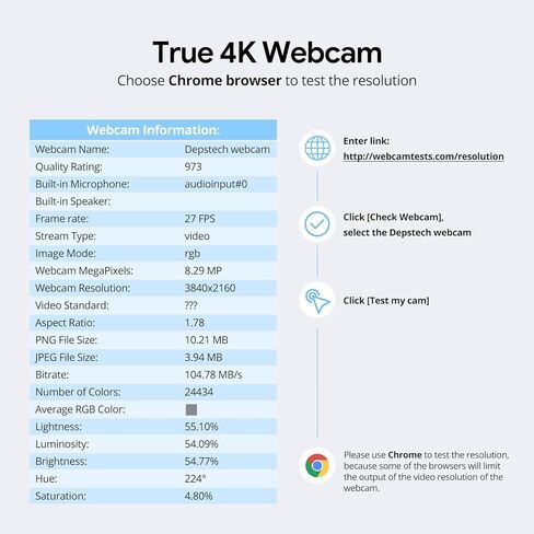 كاميرا ويب DEPSTECH 4K مع جهاز تحكم عن بعد، كاميرا ويب بمستشعر Sony Ultra HD مع ميكروفونات، إلغاء الضوضاء، التركيز التلقائي، تصحيح الإضاءة المنخفضة، غطاء الخصوصية، كاميرا ويب للكمبيوتر الشخصي/Mac/الكمبيوتر المحمول/سطح المكتب/التكبير/الفرق in Kuwait