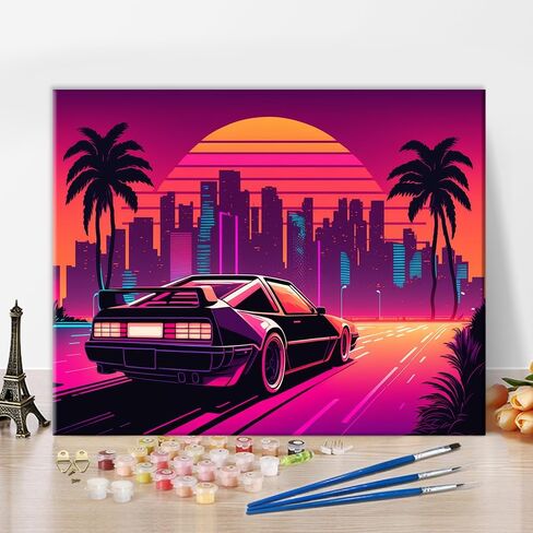 Rebotipy Paint by Numbers for Adults Sports Car Paint by Numbers Kit Cityscape Canvas Art DIY Paint by Numbers for Adults Kids Paint by Numbers for Adults Beginner 16x20 in in Saudi Arabia