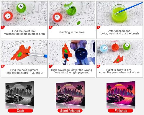 Rebotipy Paint by Numbers for Adults Sports Car Paint by Numbers Kit Cityscape Canvas Art DIY Paint by Numbers for Adults Kids Paint by Numbers for Adults Beginner 16x20 in in Saudi Arabia