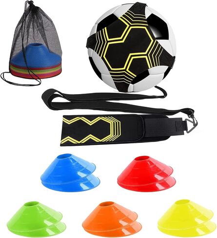 مجموعة تدريب كرة القدم، مدرب كرة قدم و10 مخاريط، كرة مع خيط، هدية كرة قدم للأولاد، حزام قابل للتعديل لمقاسات الكرة 3/4/5 in Kuwait